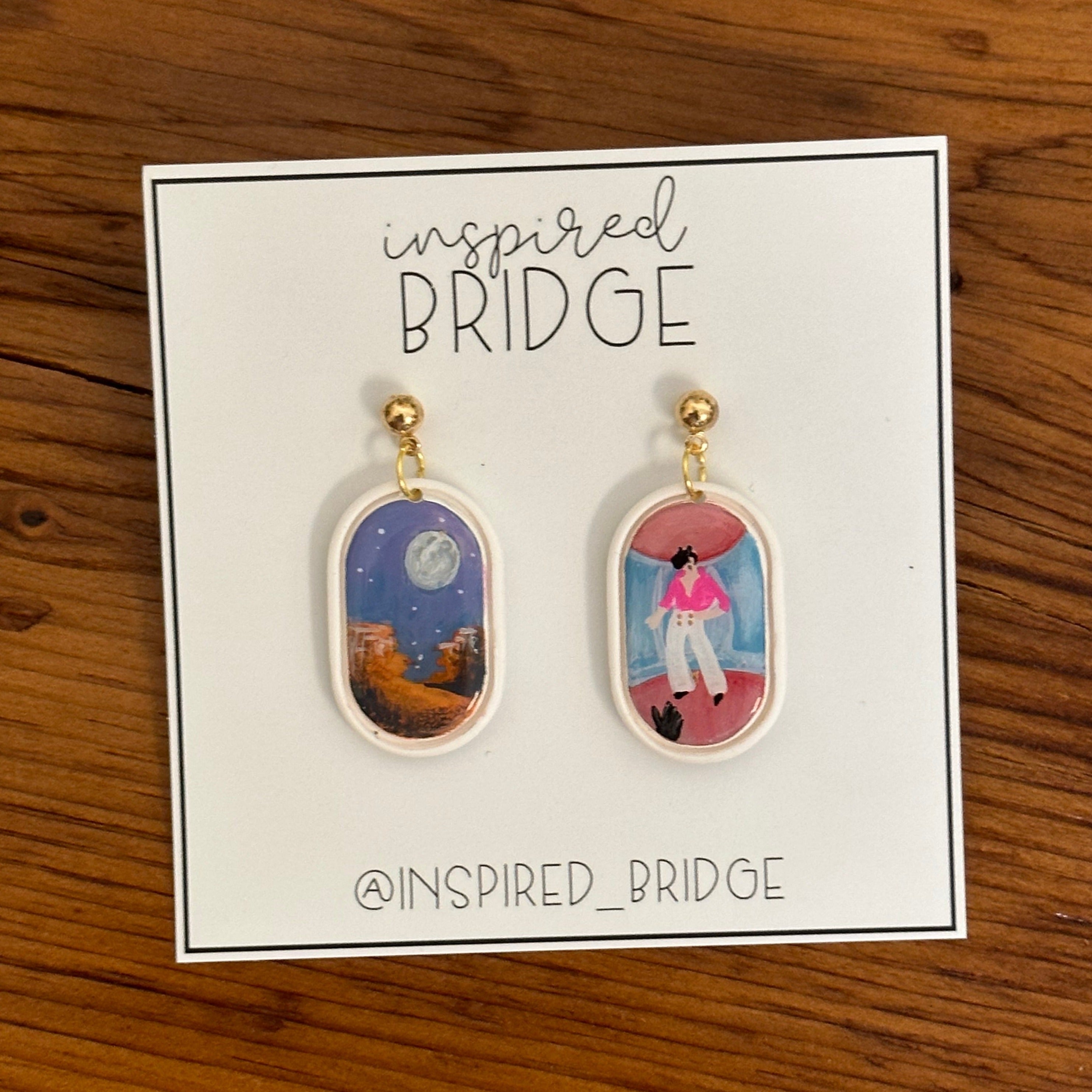 Hand-painted Harry Styles Canyon Moon-themed earrings 