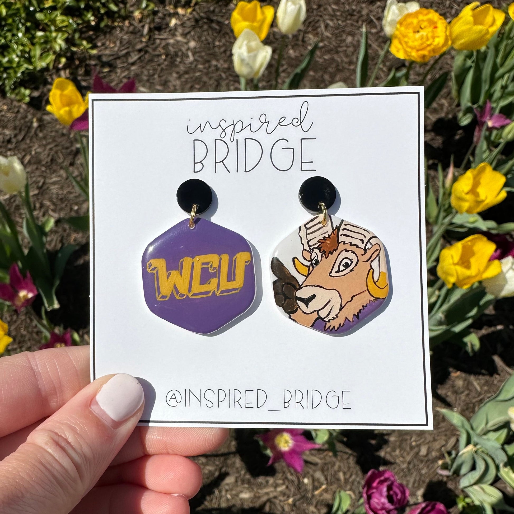 West Chester University Rammy mascot earrings